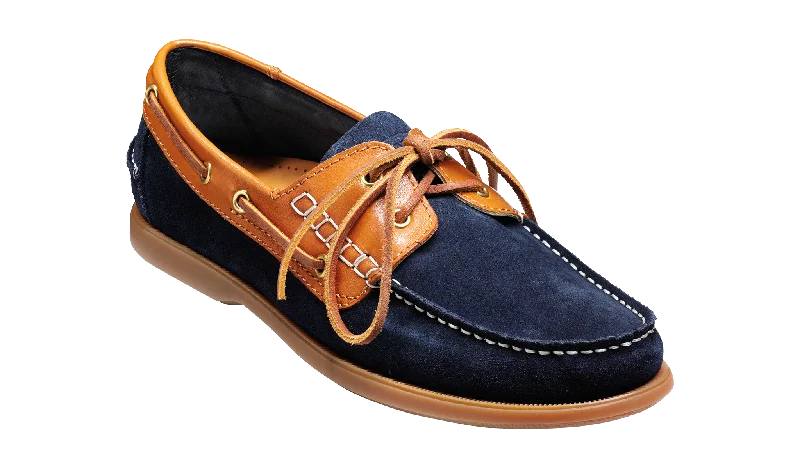 Barker Wallis Moccasin Shoe - Navy Suede/Cedar