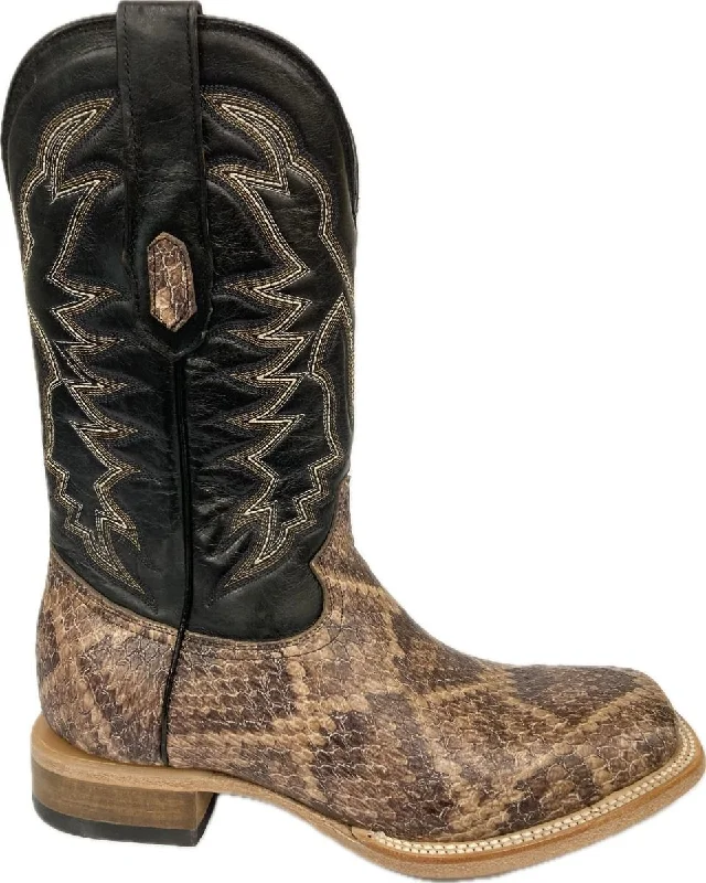 Cowtown Natural/Brown/Black Wide Square Toe Rattlesnake Print Western Boots