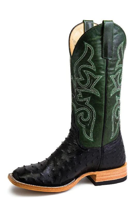 Horse Power Mens Emerald Explosion Black Full Quill Ostrich Cowboy Boots