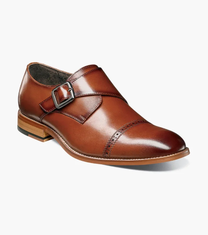 Stacy Adams DESMOND Cap Toe Monk Strap Shoes - Cognac